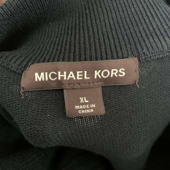 Michael Kors Sweater Mens XL 1/4 Zip Pullover Blue Tight Knit Nylon Shoulders - Picture 2 of 6
